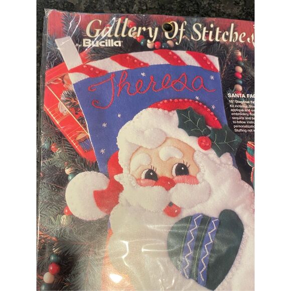 VINTAGE BUCILLA SANTA FACE GALLERY OF STITCHES CHRISTMAS STOCKING KIT 33507 1995 - Picture 8 of 9